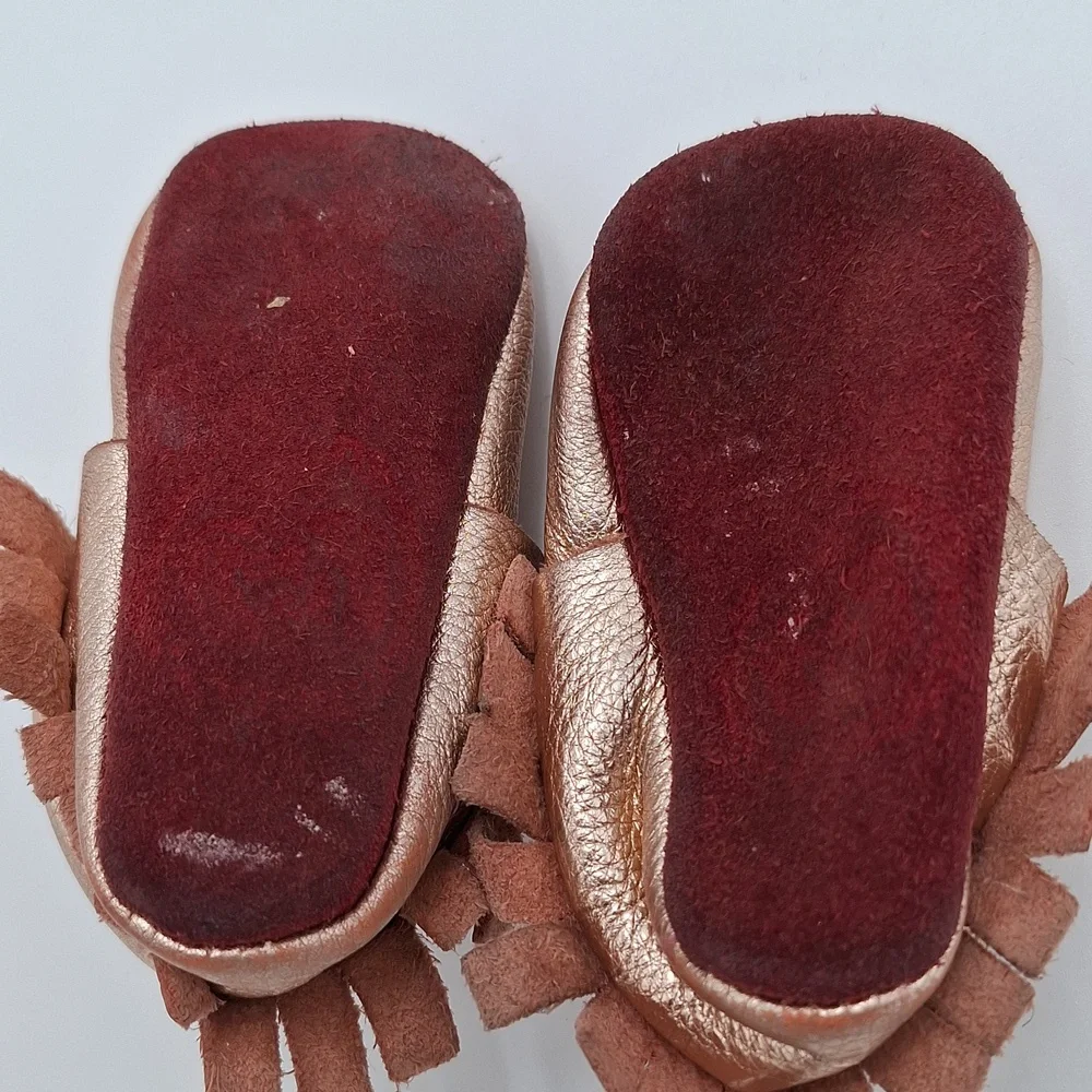 Mishmoccs Leather Soft Soled Moccasins Baby Rose Gold Metallic Baby