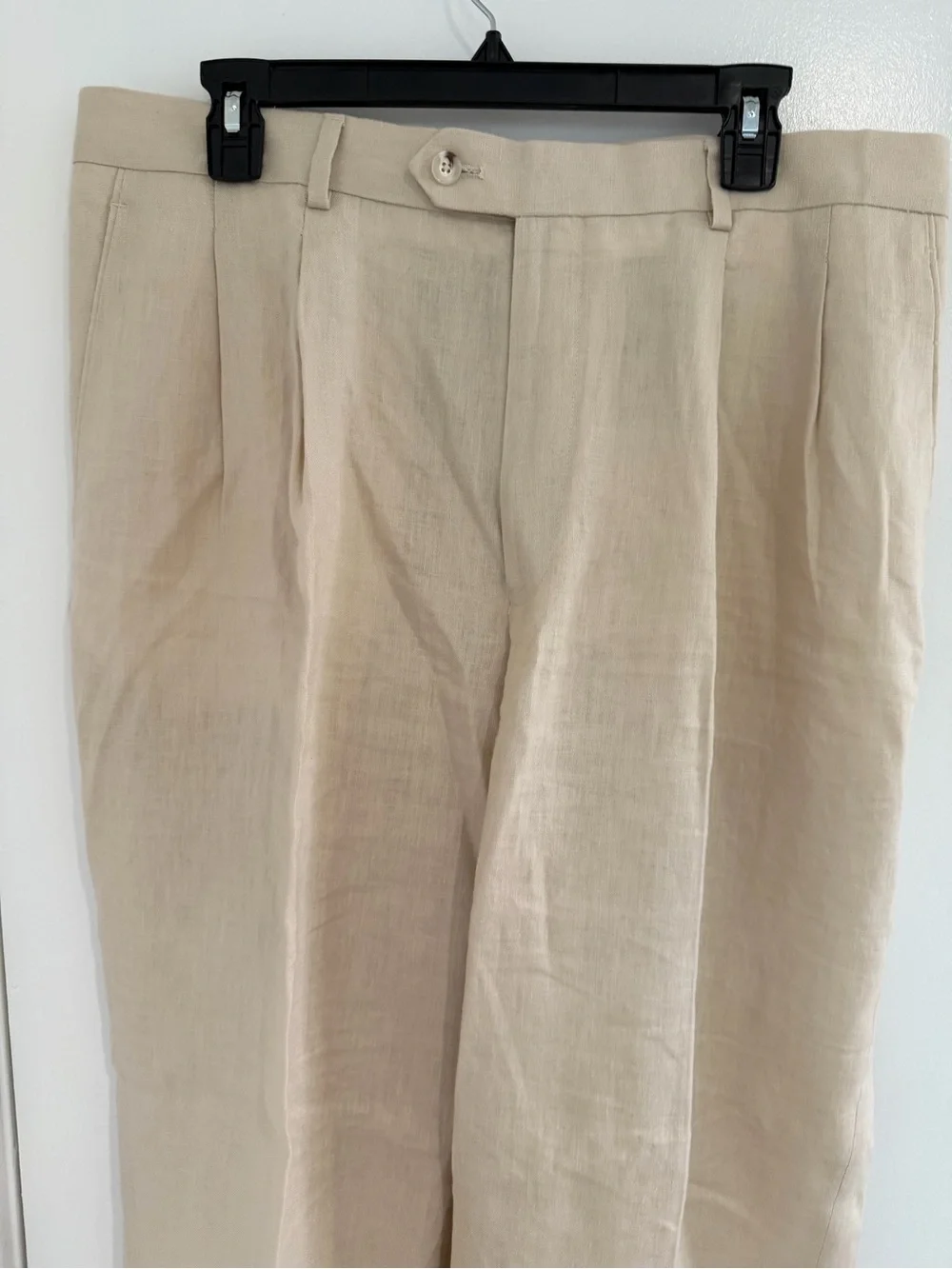 Paul Fredrick Men’s 100% Linen Pleated Dress Pants Ivory Classic Fit 40 Cuff Hem