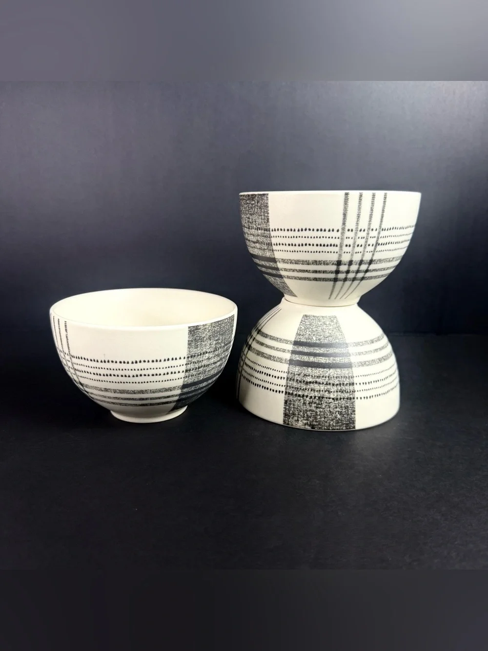 Set Of 3 Retired West Elm Black Original Plaid Cereal Bowls Stoneware
