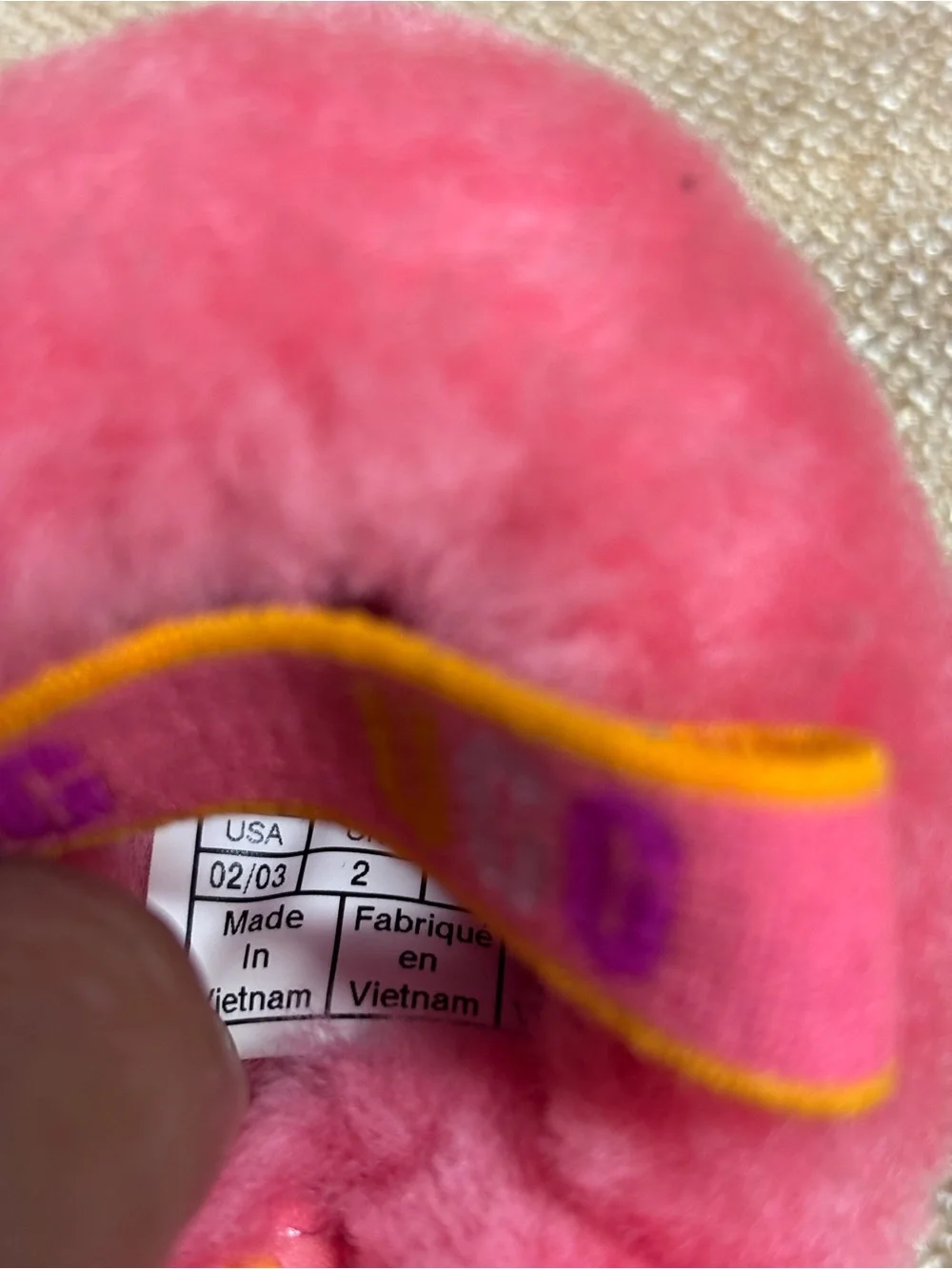 UGG T Fluff Yeah Slide Pink Fur Logo Baby Slippers US Size 2/3