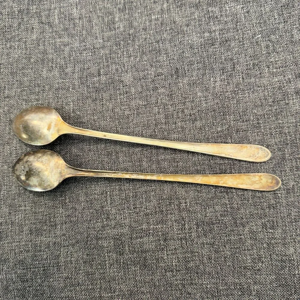 Vtg 2x H&T Mfg Co. Silver Plate 1940 Condiment Serving Spoon Ladle Meadow Flower