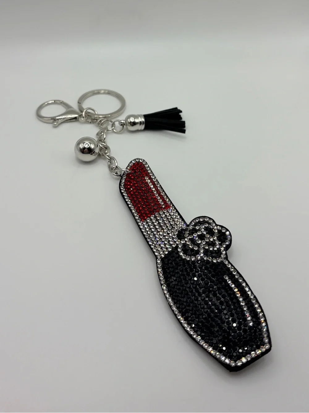 Sparkling Lipstick Keychain Charm - Red & Black