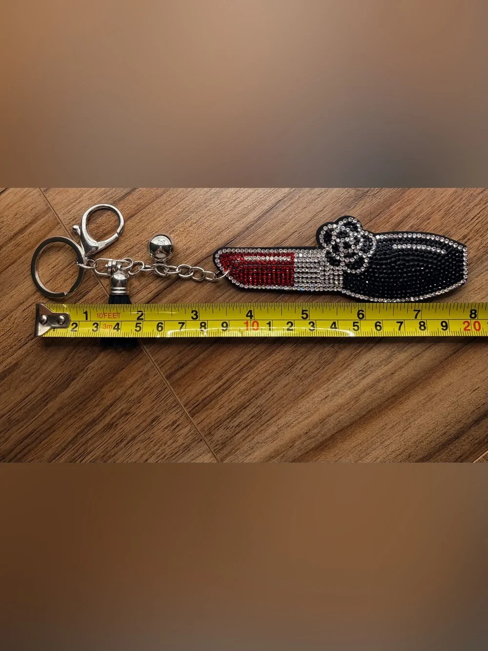 Sparkling Lipstick Keychain Charm - Red & Black