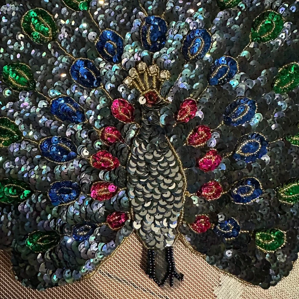Unbranded Peacock Sequin Patch‎ Large Multicolor Excellent Embroidered Applique