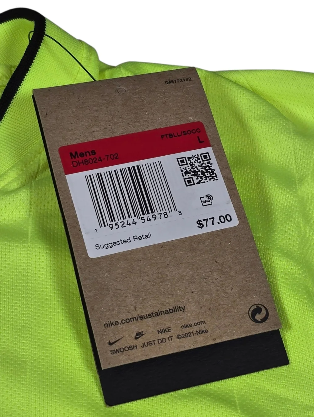 NWT‎ Nike Dri-Fit Soccer Referee Volt Yellow Double Pocket Jersey Men's Sz Large