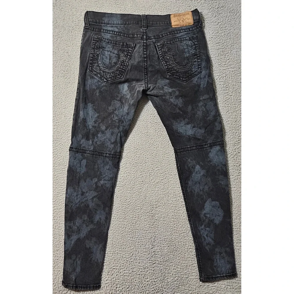 True Religion Jeans Men Moto Blue‎ Camo Relaxed Skinny Textured Size 38 x 33