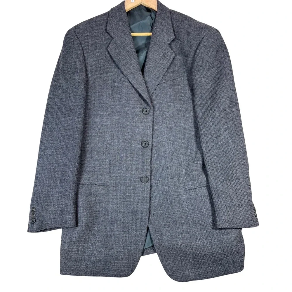 Armani Collezioni Mens Charcoal Grey‎ 100% Virgin Wool 3-Button Blazer Italy 43R