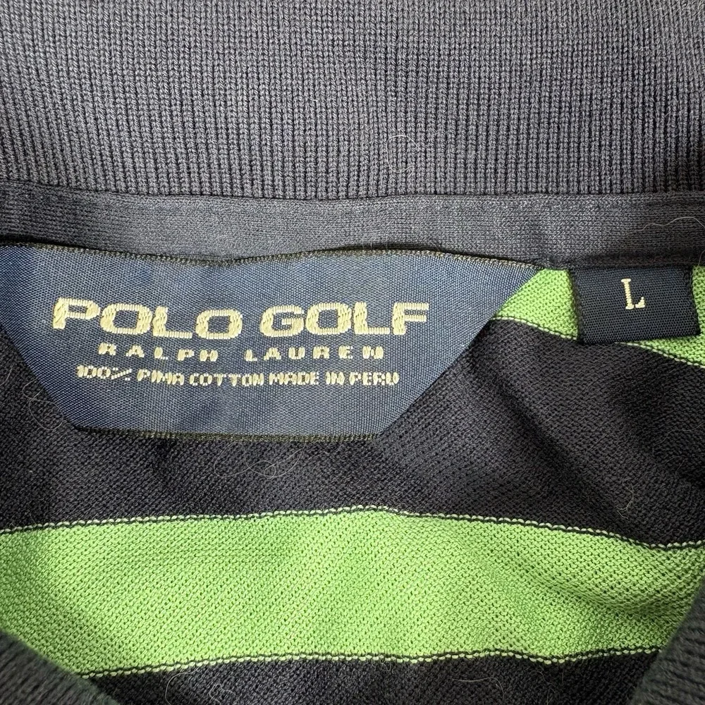 Polo‎ Ralph Lauren Mens Shirt Large Green Striped Golf Polo Outdoor Cotton Pony