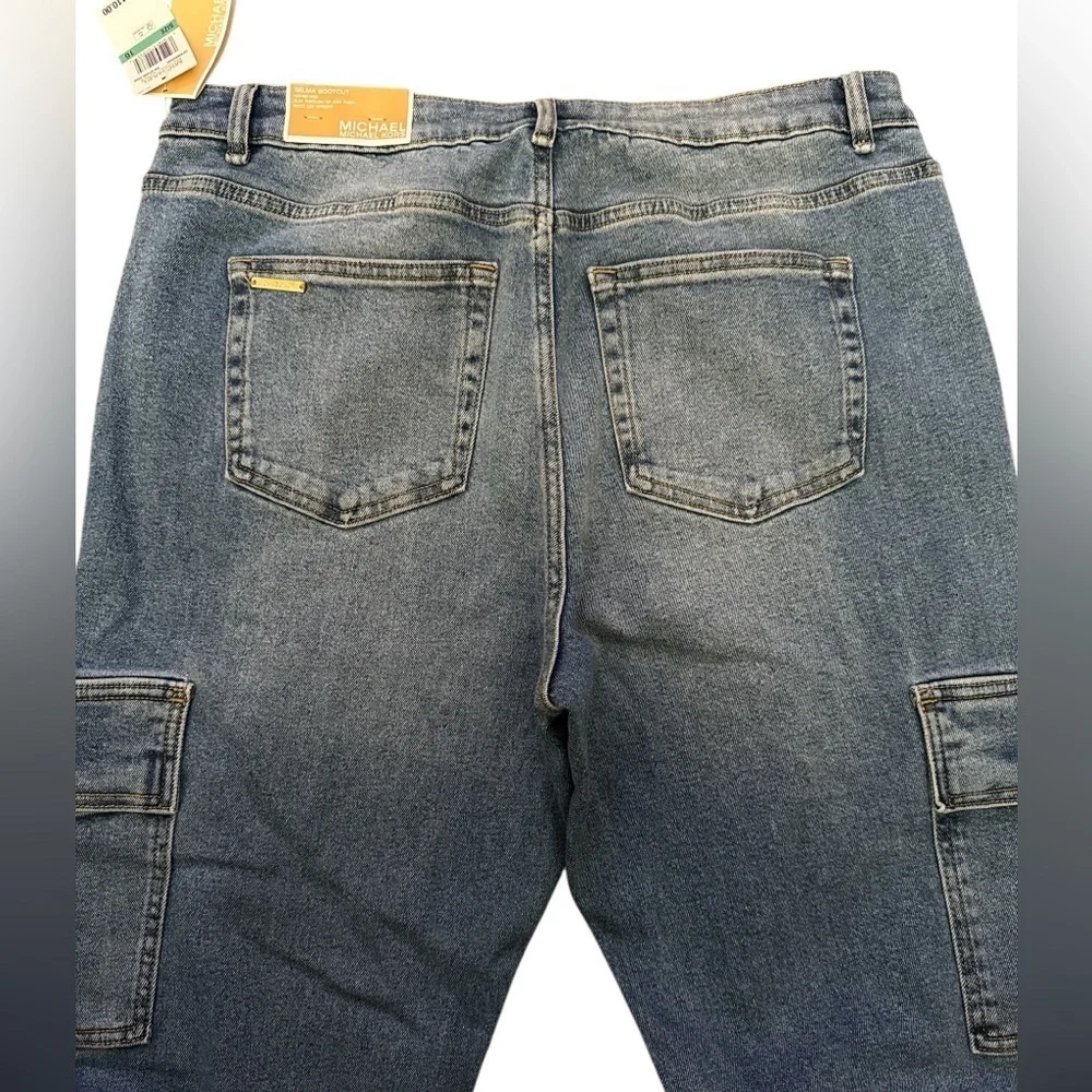 Michael Kors Womens Stone Wash Selma Cargo Bootcut High Rise Denim Jeans Size 16