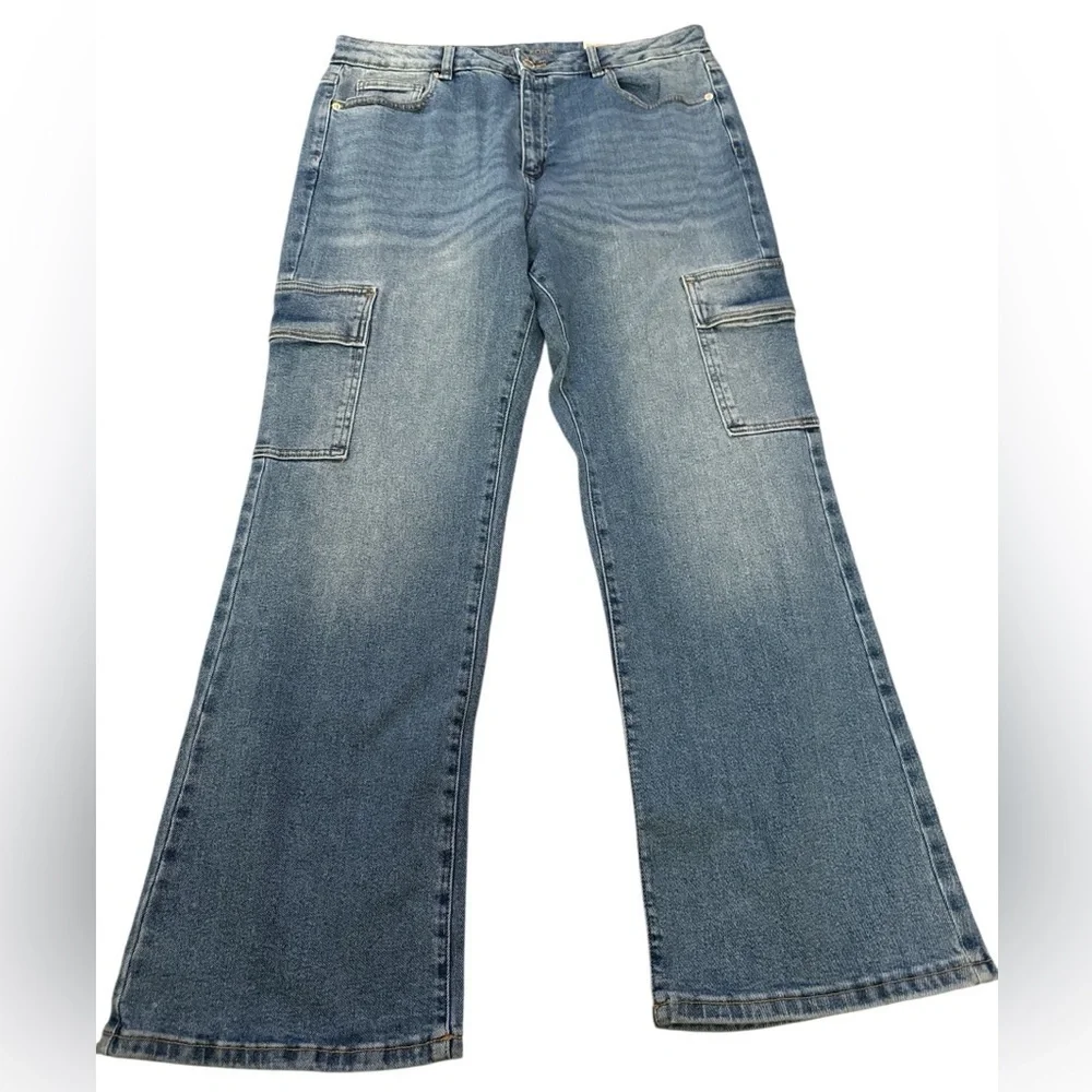 Michael Kors Womens Stone Wash Selma Cargo Bootcut High Rise Denim Jeans Size 16