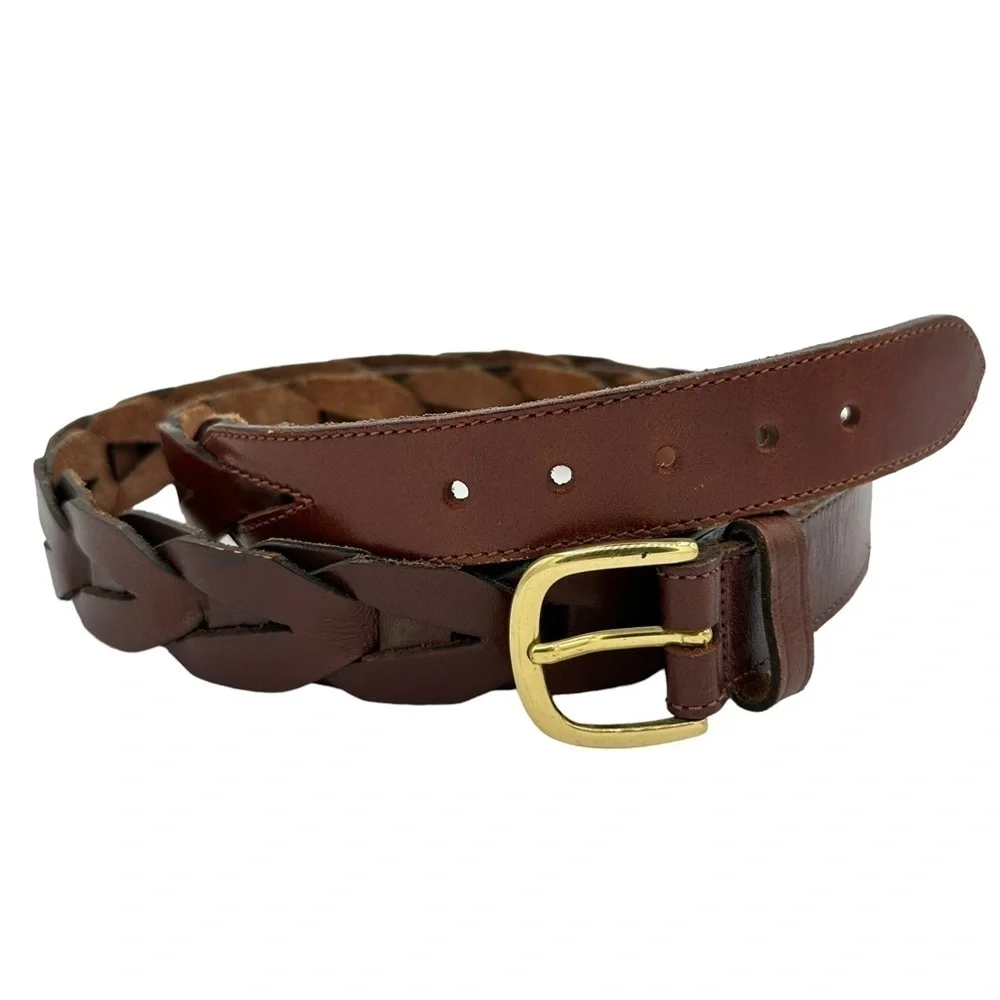 Brown Braided Woven‎ Leather Belt With Brass Buckle Size Medium