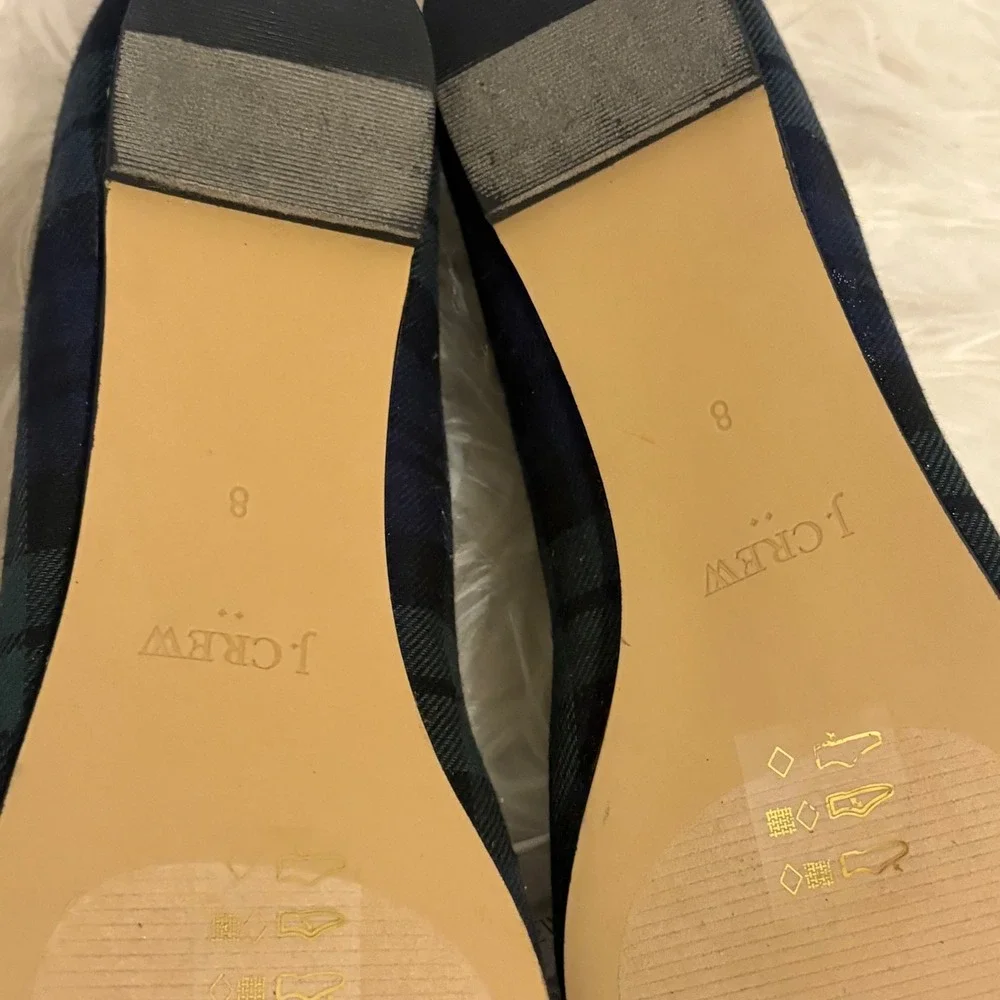 J.Crew Womens Black Watch Plaid Pointed Toe Bow Flats BT216 Size 8