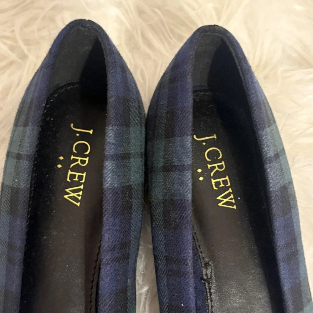 J.Crew Womens Black Watch Plaid Pointed Toe Bow Flats BT216 Size 8
