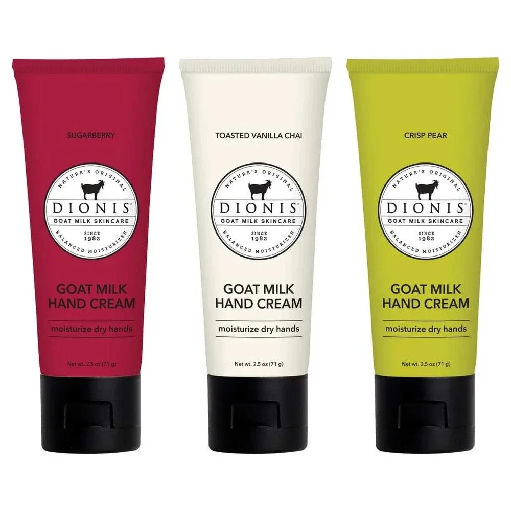 DIONIS Goat Milk Hand Cream Set 3 Pack 2.5 oz | Sugarberry | Vanilla | Pear‎