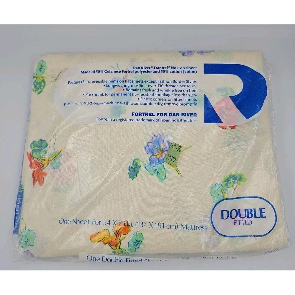 Dan River Double Flat & Fitted Sheet Vintage NOS Floral‎ Poly Cotton Blend New