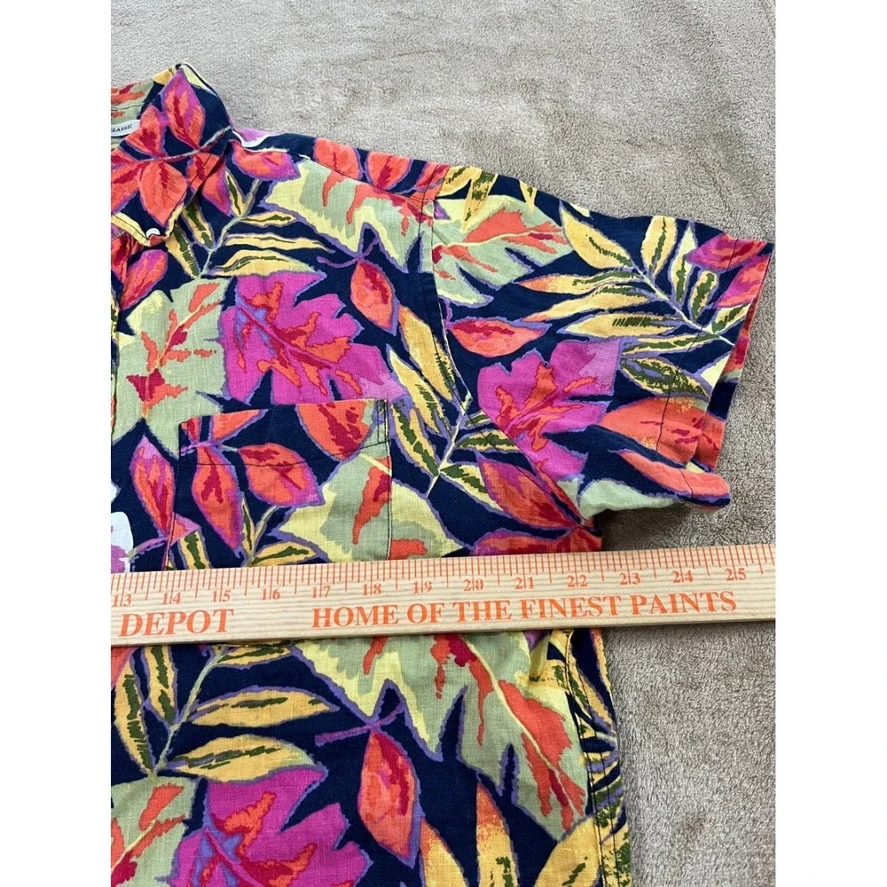 J.Crew Classic shirt Mens M Floral Print Linen Short Sleeve‎ Button Down EUC