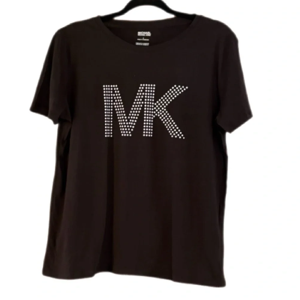 Michael Kors Black MK Logo Studded Tee NWOT Size L Short Sleeve Cotton Blend