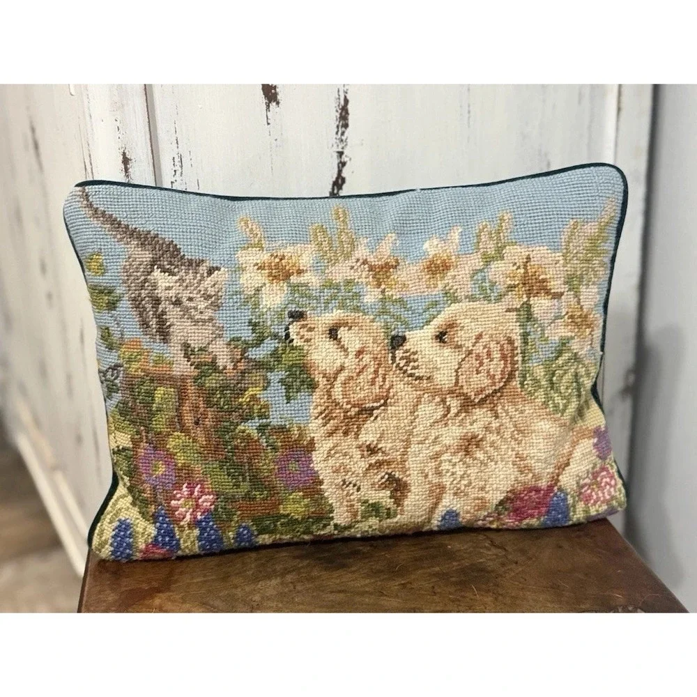 Cat vintage needlepoint