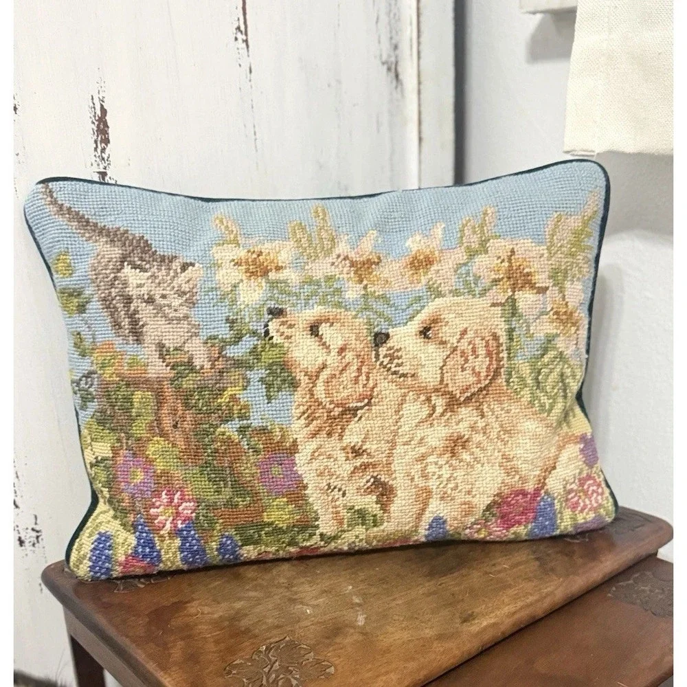 Cat vintage needlepoint