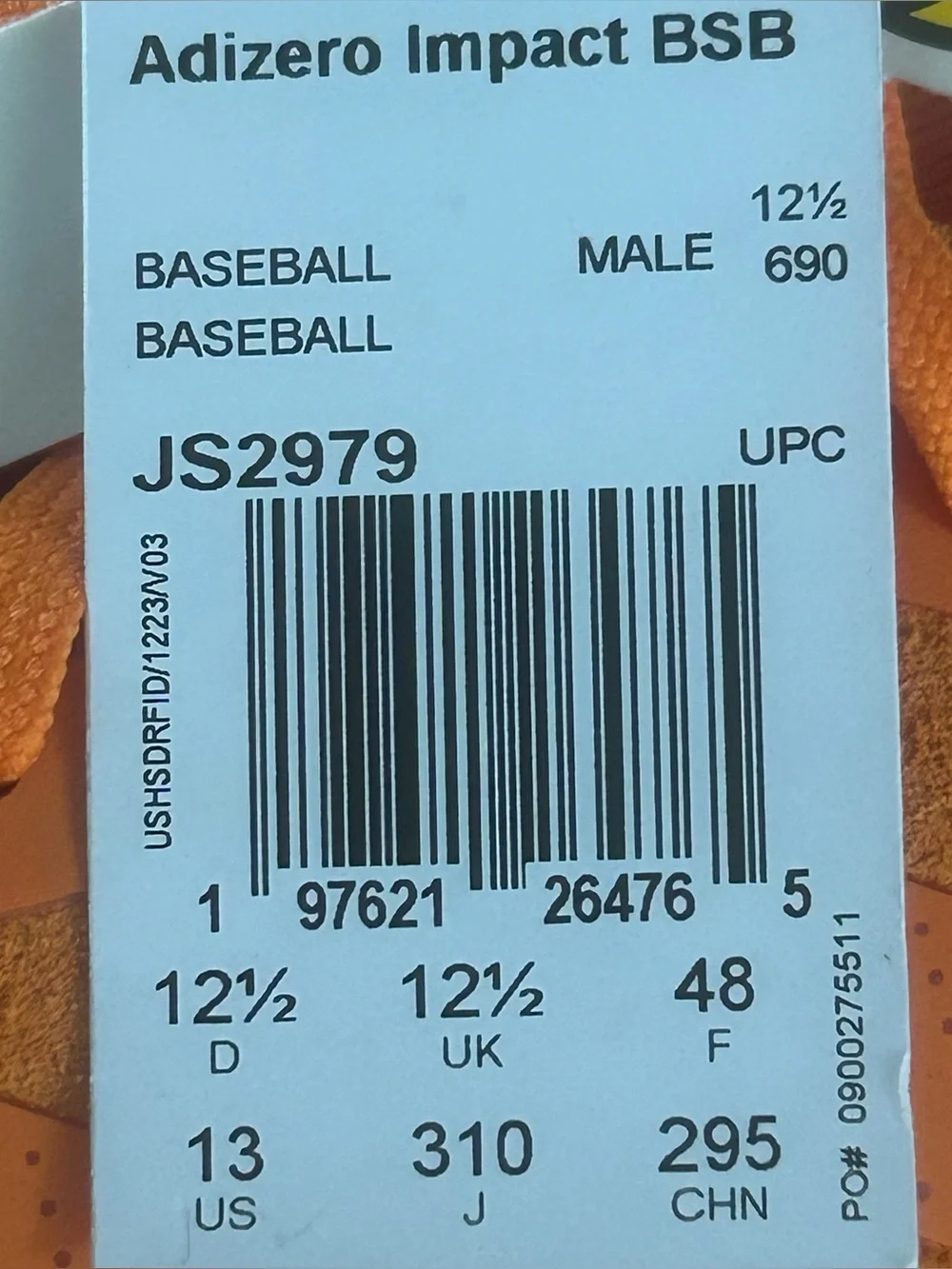 Adidas Adizero Impact SOMOS Men’s Metal Baseball Cleats Orange Size 13 JS2979