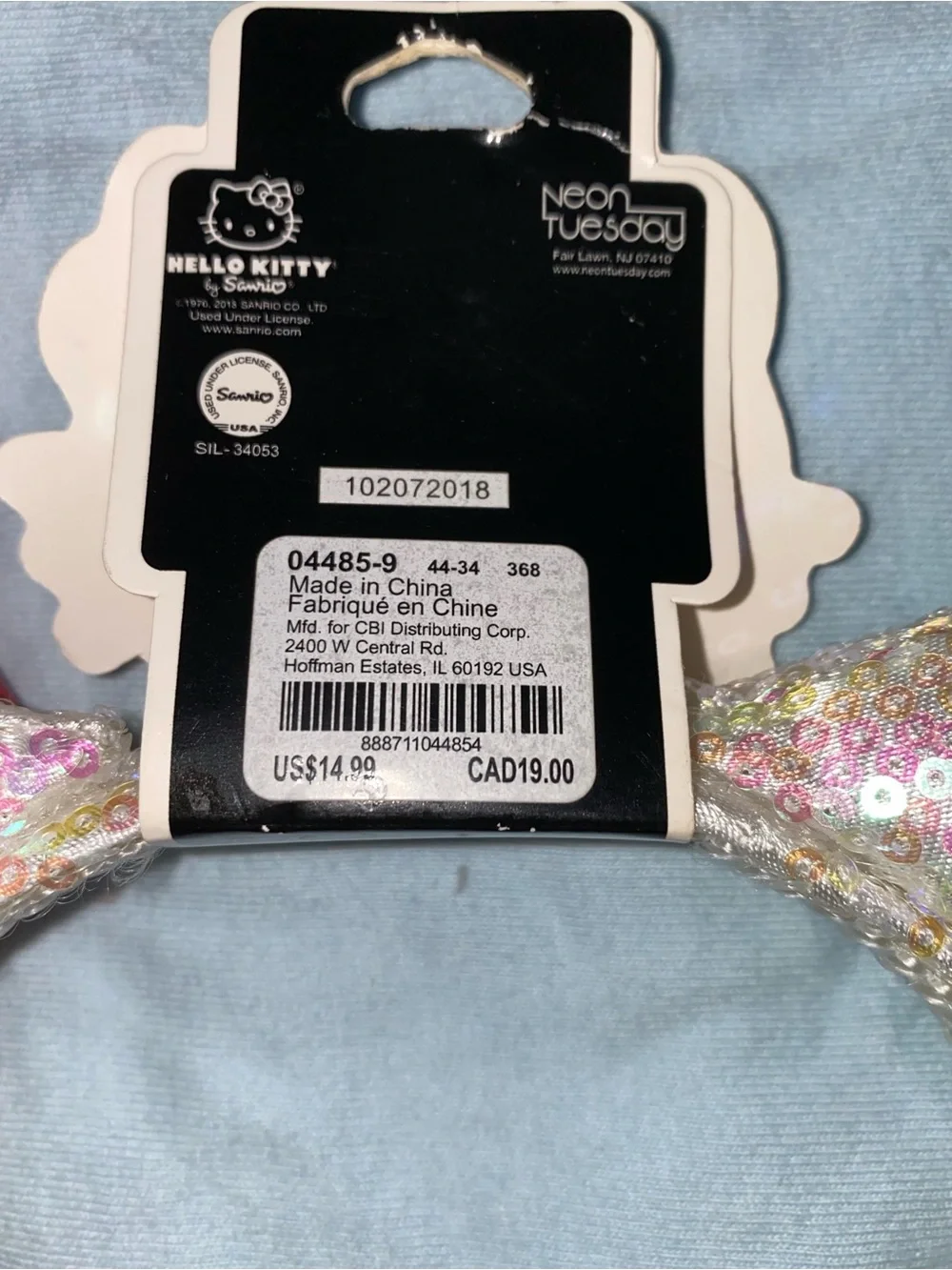 1-Sanrio Hello Kitty Sequin Ear Headband with Satin Pink Bow