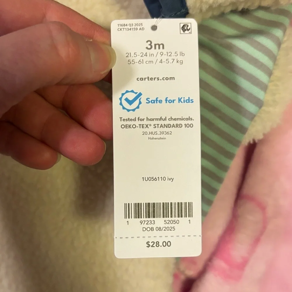 NWT Carters Baby Color Block Fleece Zip-Up Jumpsuit sz 3m