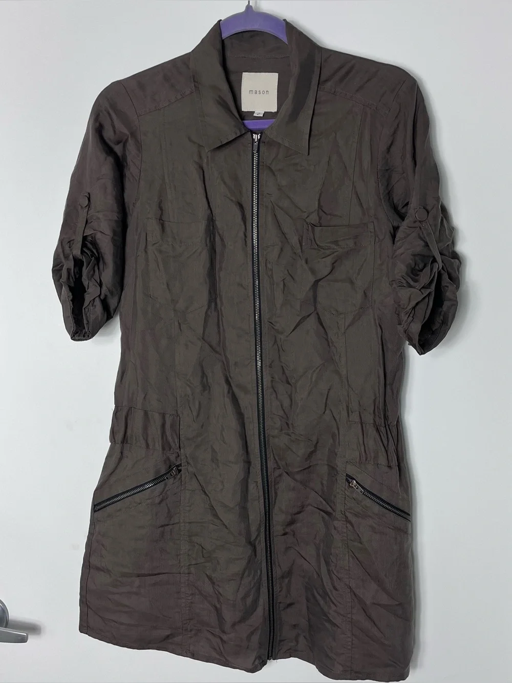 Mason Michelle Mason Full Dio Utility Dress Half Sleeve Brown Lightweight 2 USA