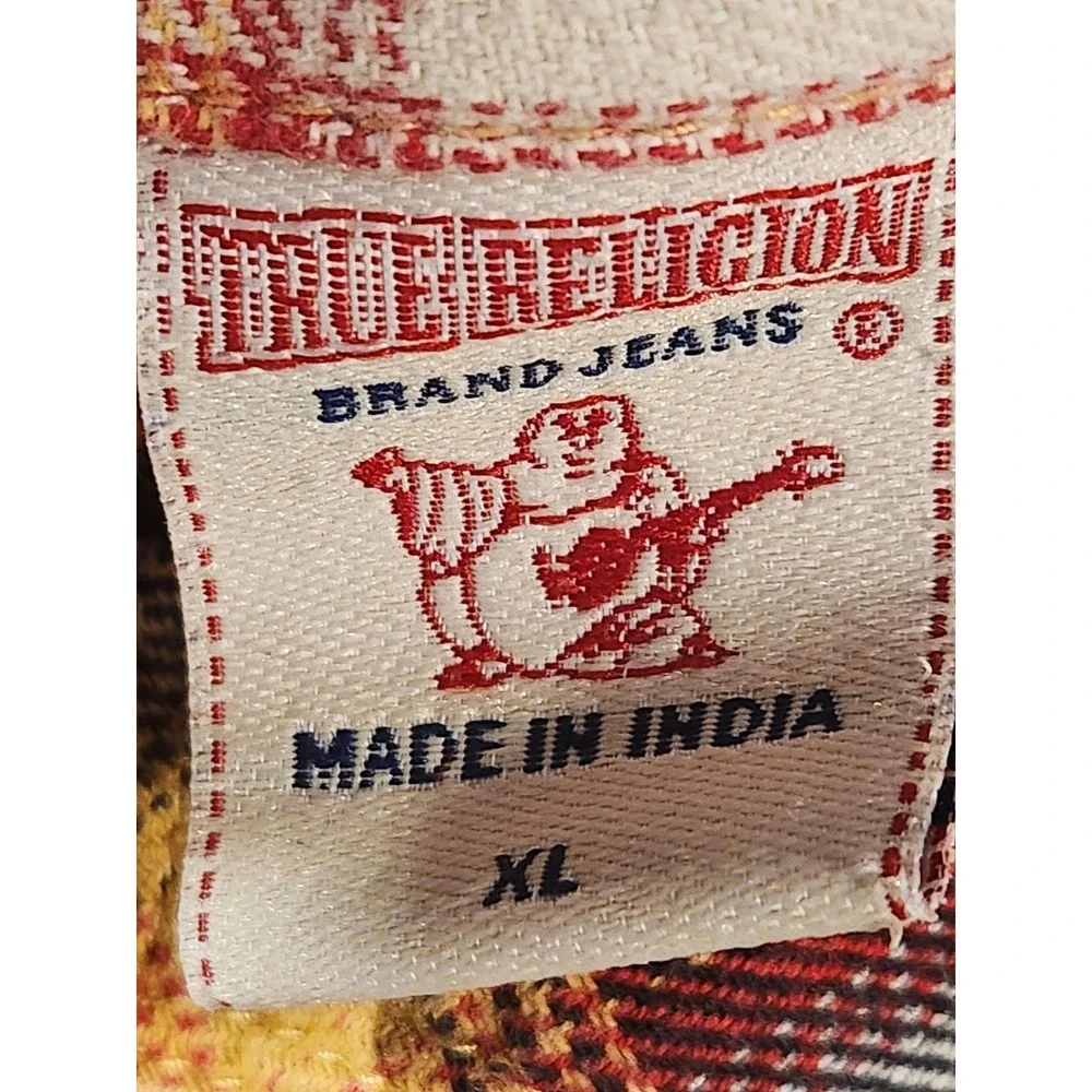 True Religion Shirt Mens XL Yellow Plaid Flannel Snap Button Up‎ Casual