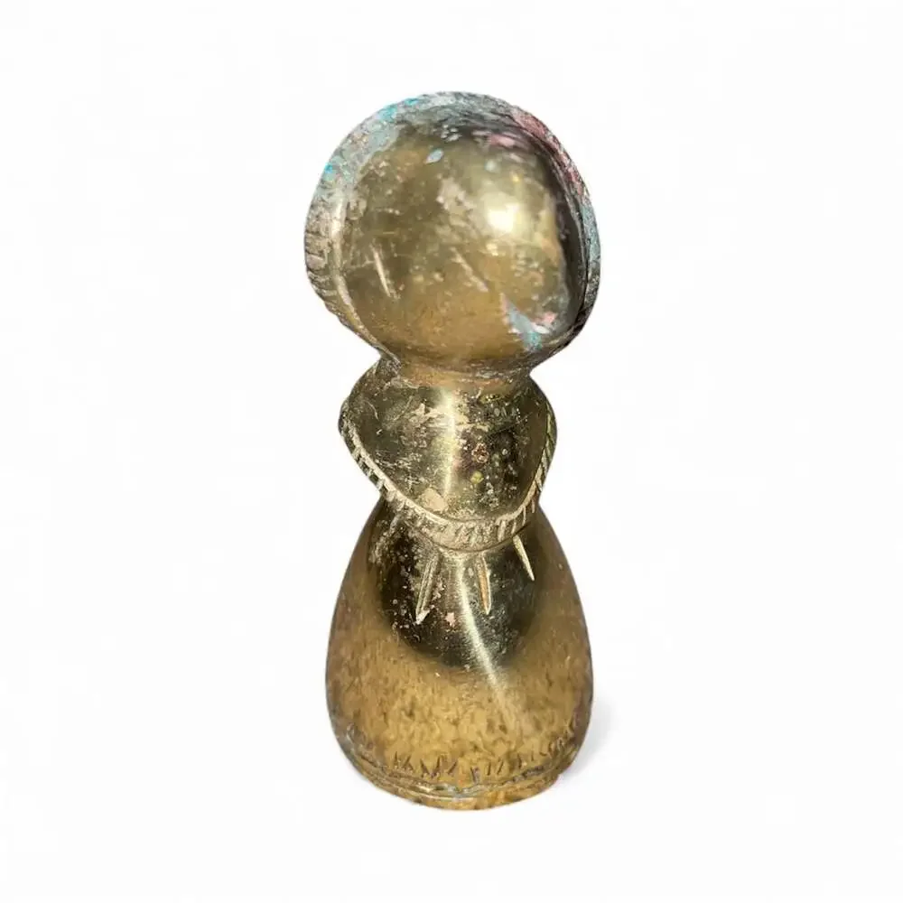 Vintage Figural Girl Bell Clapper Hand Bell Brass Very Heavy & Solid. D5