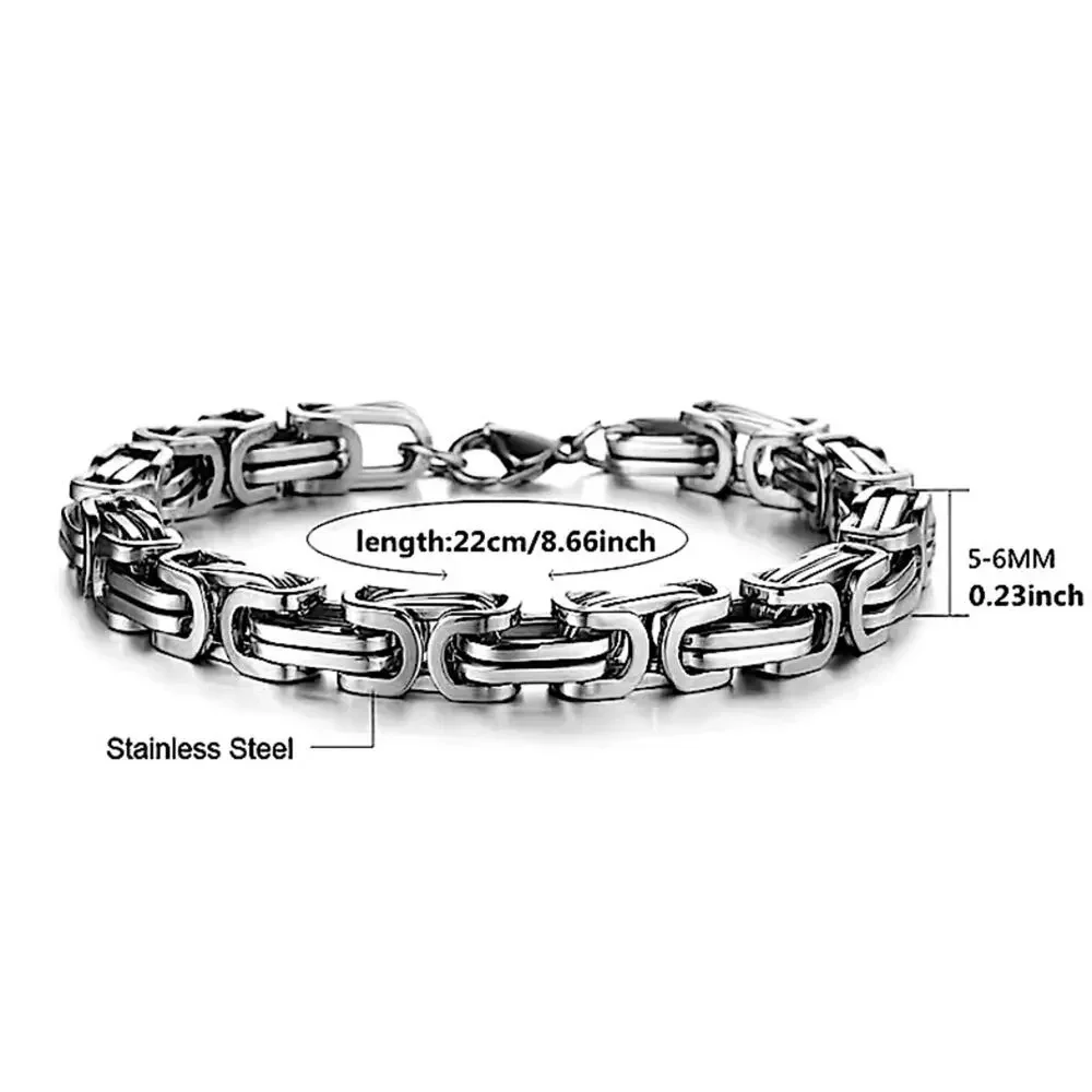 STAINLESS STEEL BYZANTINE MECHANIC SILVER GOLD BIKER BRACELET