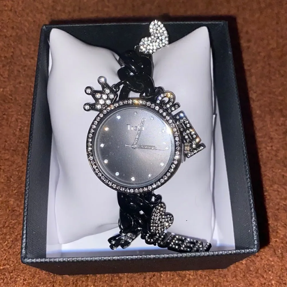 Black Rhinestone Watch with charms‎
