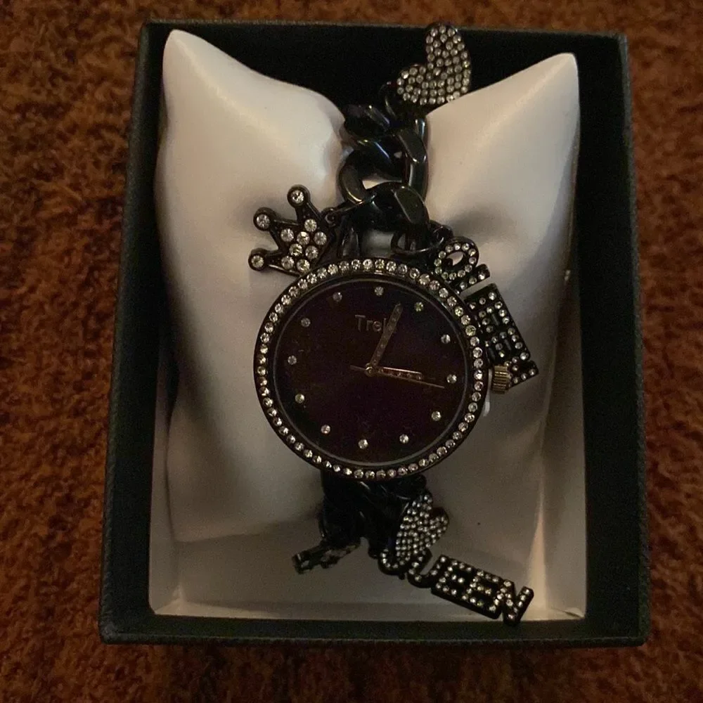 Black Rhinestone Watch with charms‎