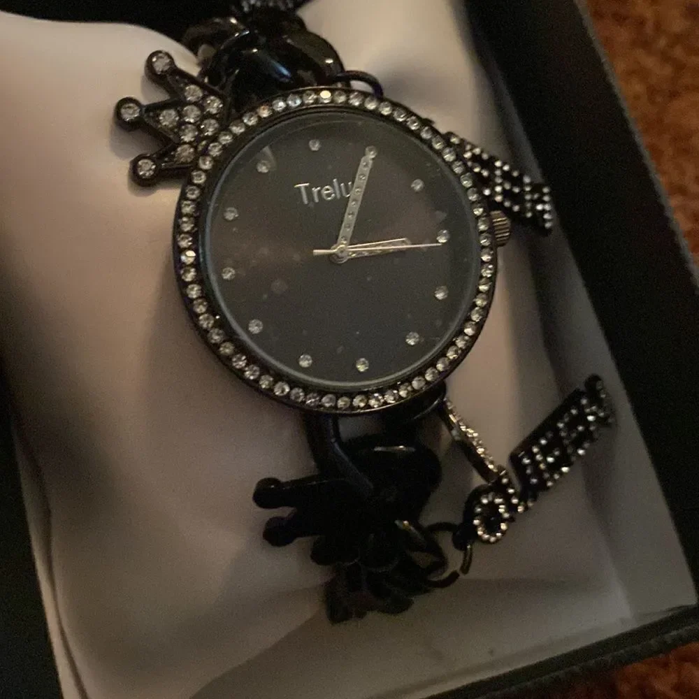 Black Rhinestone Watch with charms‎