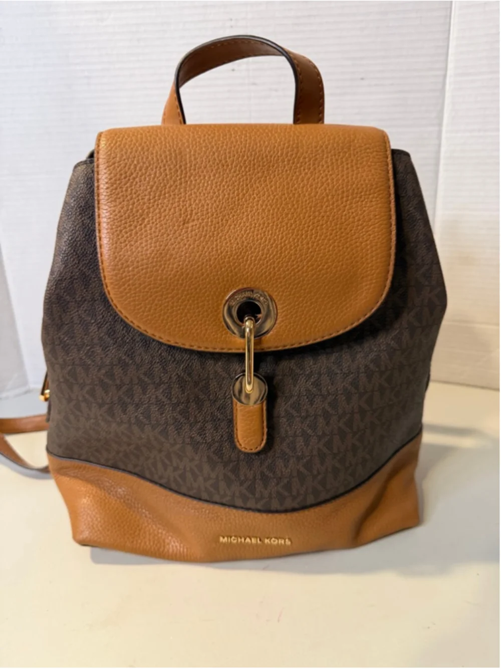 Women's Michael Kors Brown Tan Monogram Backpack One Size