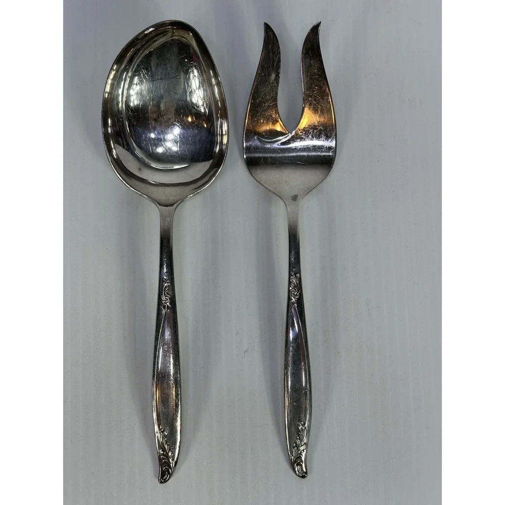 Vintage HOLMES & EDWARDS Deep Silver Serving Spoon & Fork 9 in Flatware