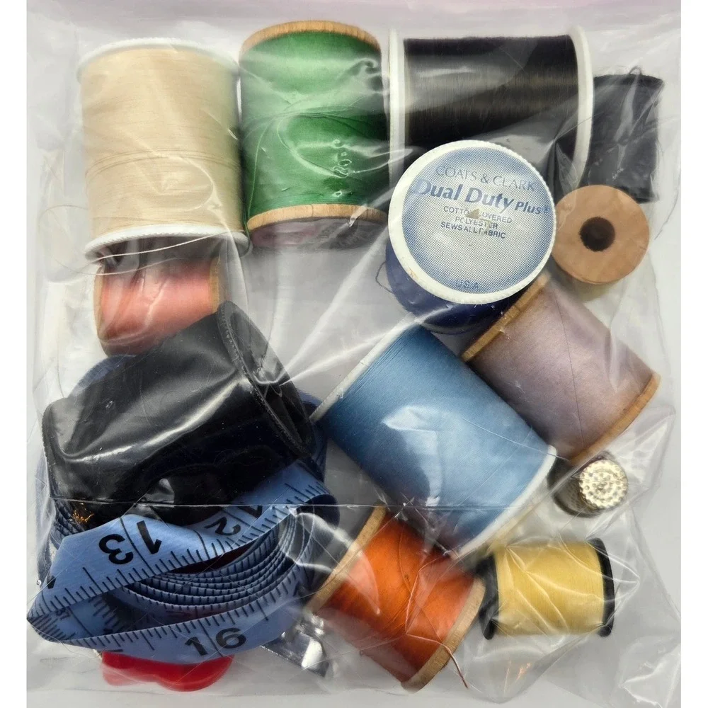 Vintage Sewing Box Organizer Navy Blue Cantilever Tray Buttons‎ Thread