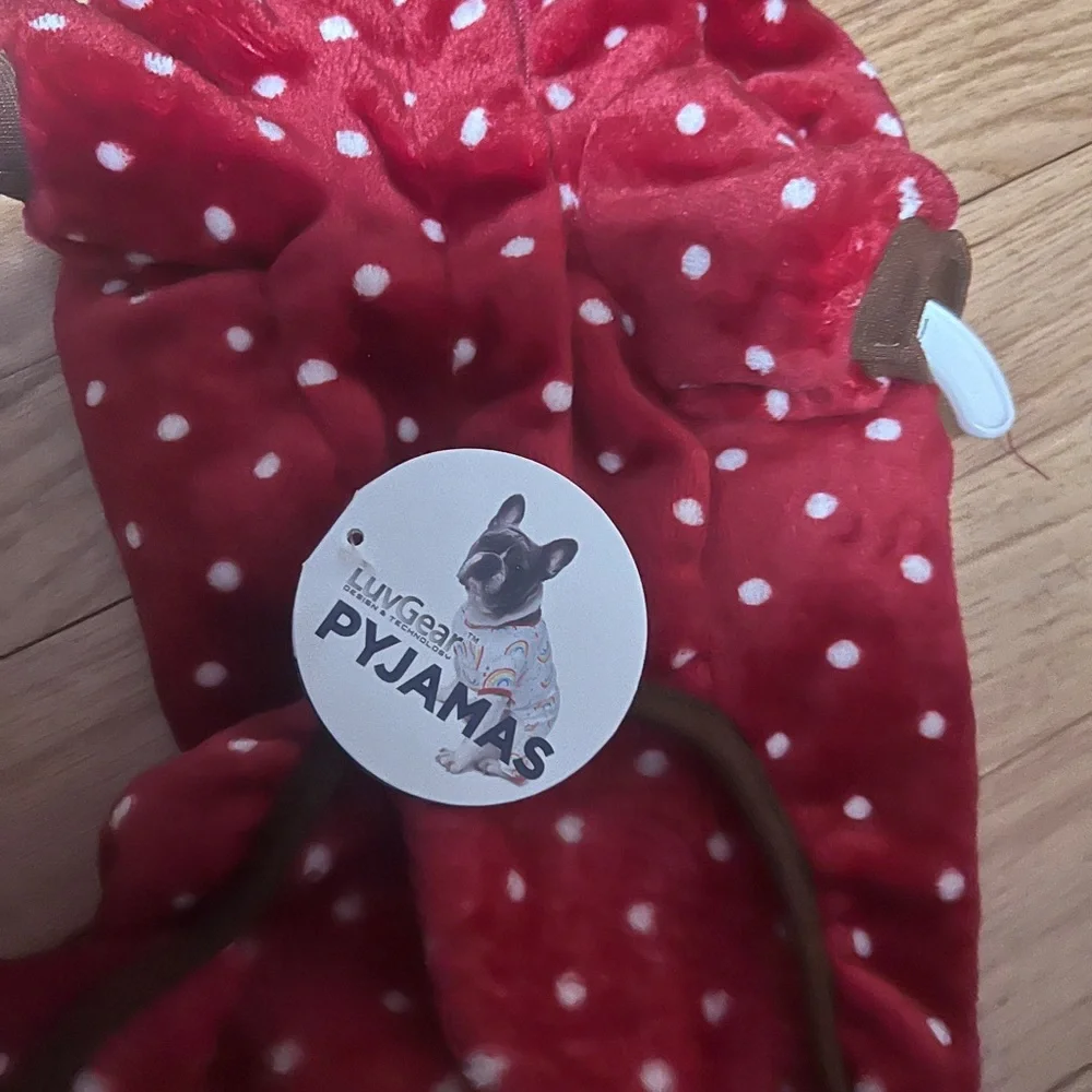 NWT Red Polka Dot Dog Onesie with antlers pajamas sz Small S