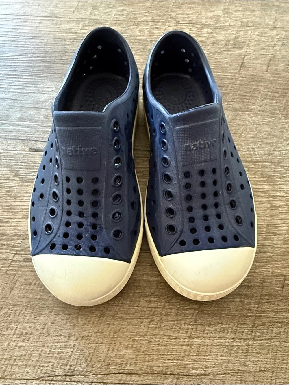 Native Navy Slip-On Shoes with White Toe Cap