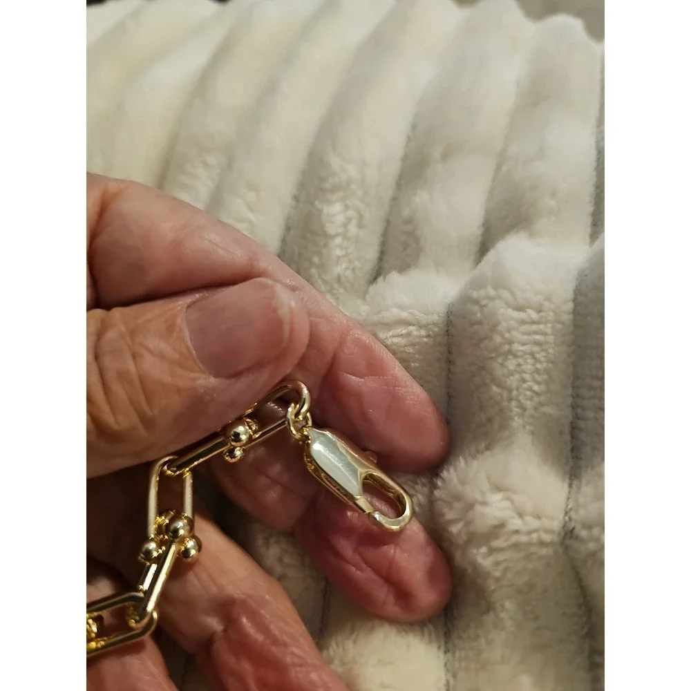 Horse Bit Chunky‎ Gold Tone Bracelet With Cubic Zirconia Links
