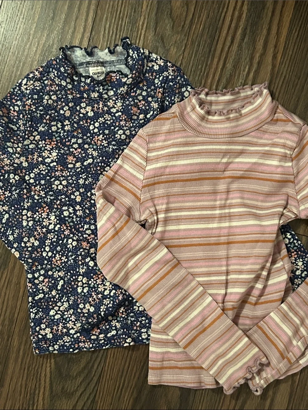 OshKosh B'gosh Girls' Long Sleeve Floral Navy and Pink Stripe Mock Neck Tops