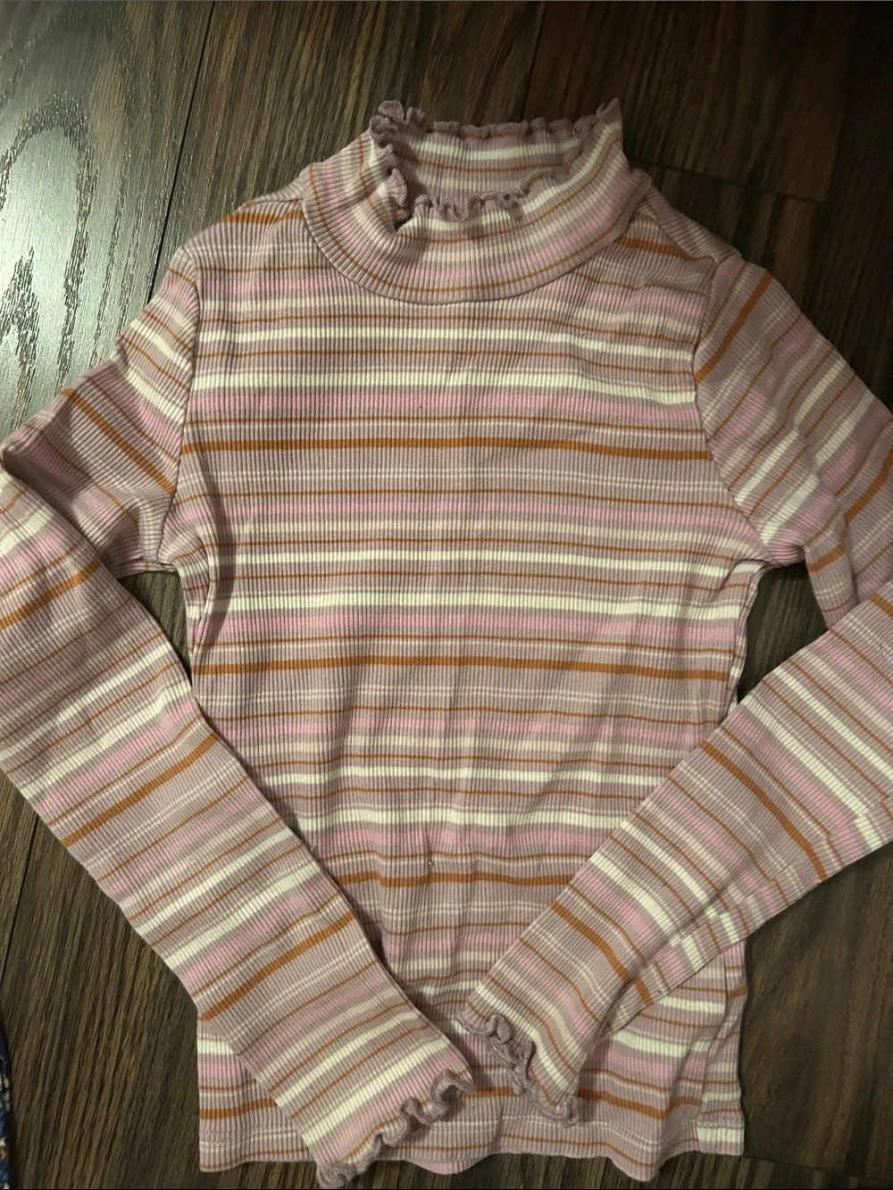 OshKosh B'gosh Girls' Long Sleeve Floral Navy and Pink Stripe Mock Neck Tops