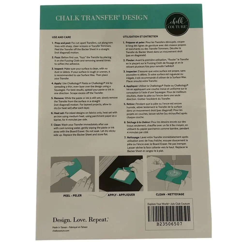 NWT Chalk Couture 8.5 x 11  Reusable Transfer