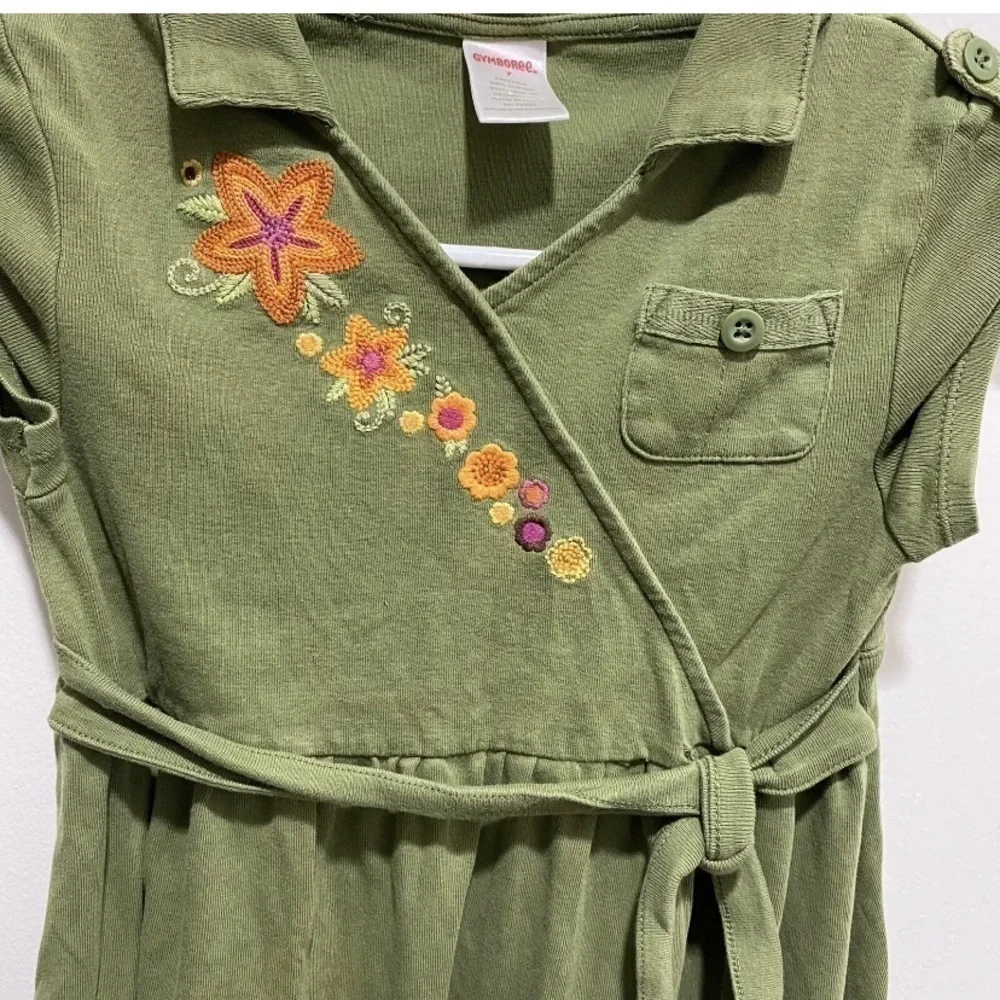 GYMBOREE SAVANNA SUNSET Olive Wrap Orange Floral Safari Dress Size 7 🌟
