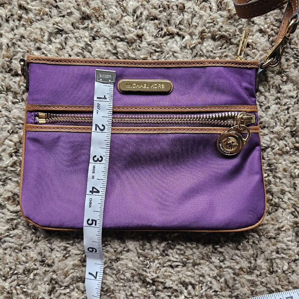 MICHAEL KORS Purple Brown leather‎ logo lock charm pouch/ mini hand bag
