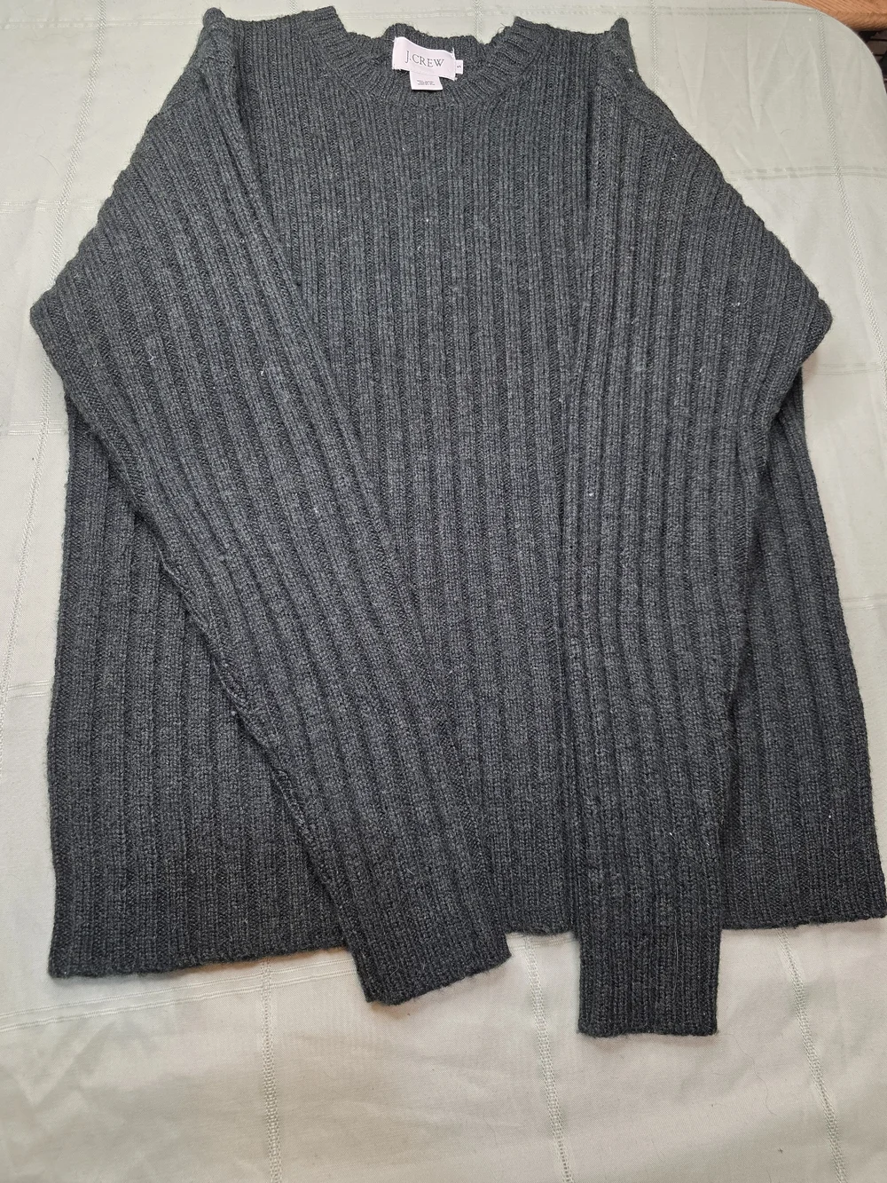 J. Crew 100% Wool Ribbed Crewneck Sweater Charcoal Grey Small