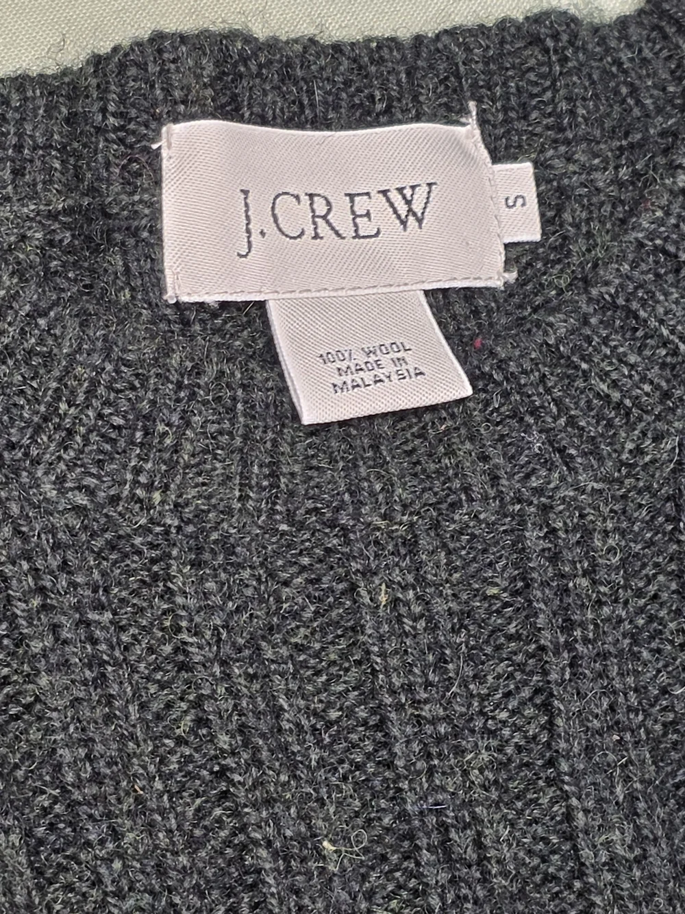 J. Crew 100% Wool Ribbed Crewneck Sweater Charcoal Grey Small