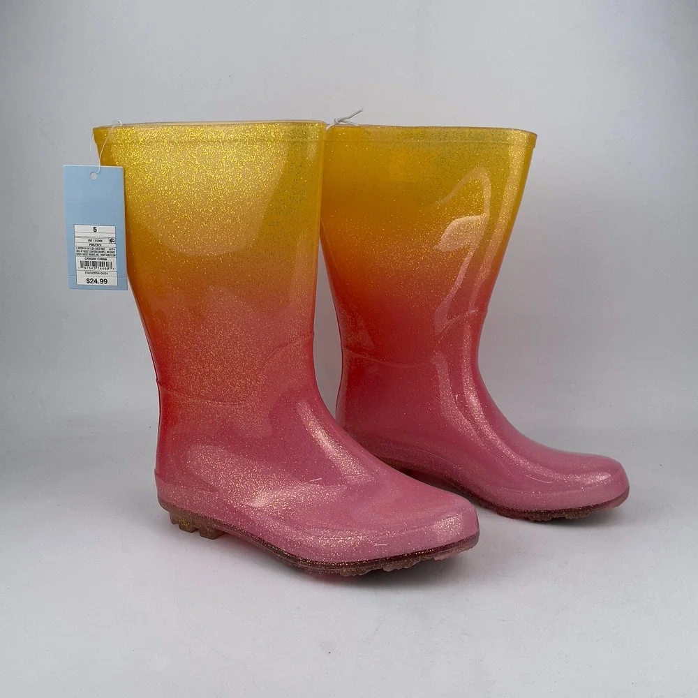 Cat &‎ Jack Cece Rain Boots Kids 5 Pink Waterproof Easy-on Handles Round Toe