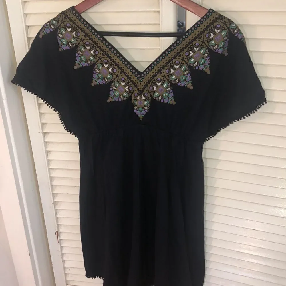 Boho Crochet 🧶 Trim VNeck Jade Colored Dress by Free People. Vacation ready!