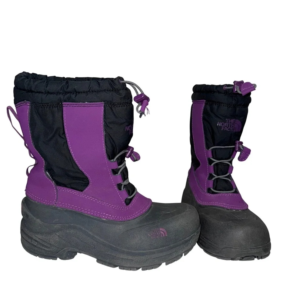 The North Face Alpenglow Snow Boots Girls Size 4 Purple Black EUC Insulated