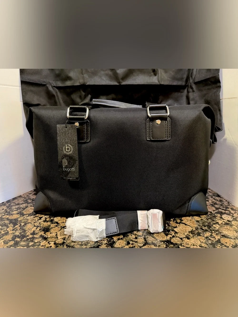 NWT Bugatti Isle of Man Black Ballistic Nylon Duffel Bag Travel Weekender